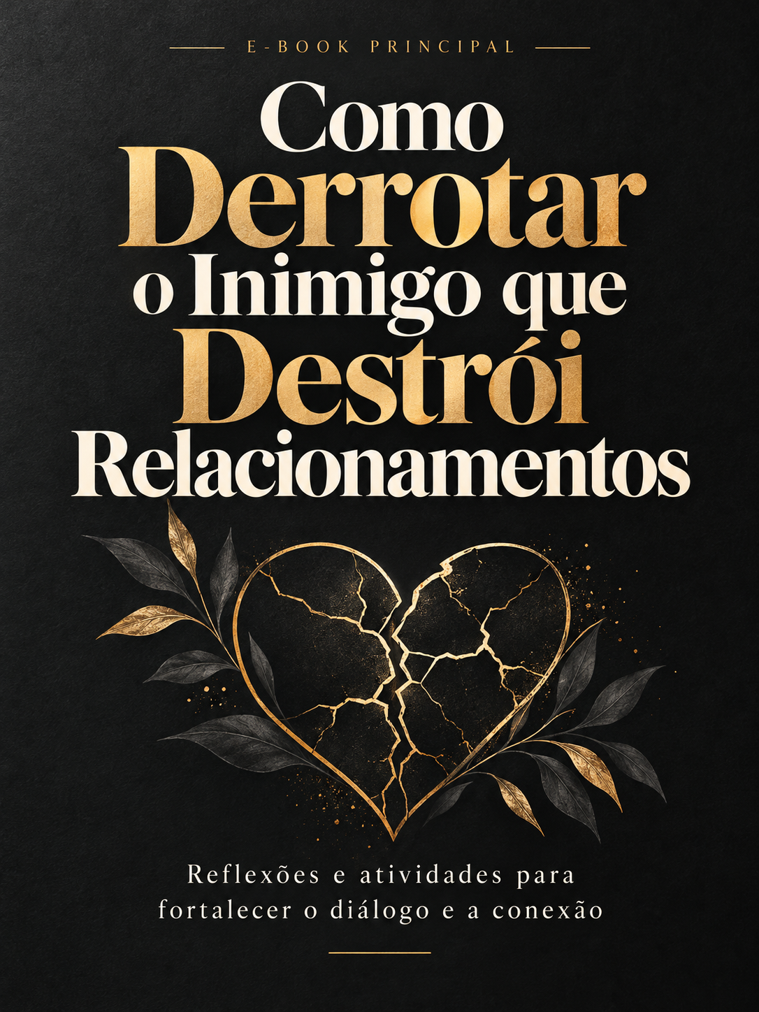 Capa oficial do e-book Como Derrotar o Inimigo que Destrói Relacionamentos, preta e dourada